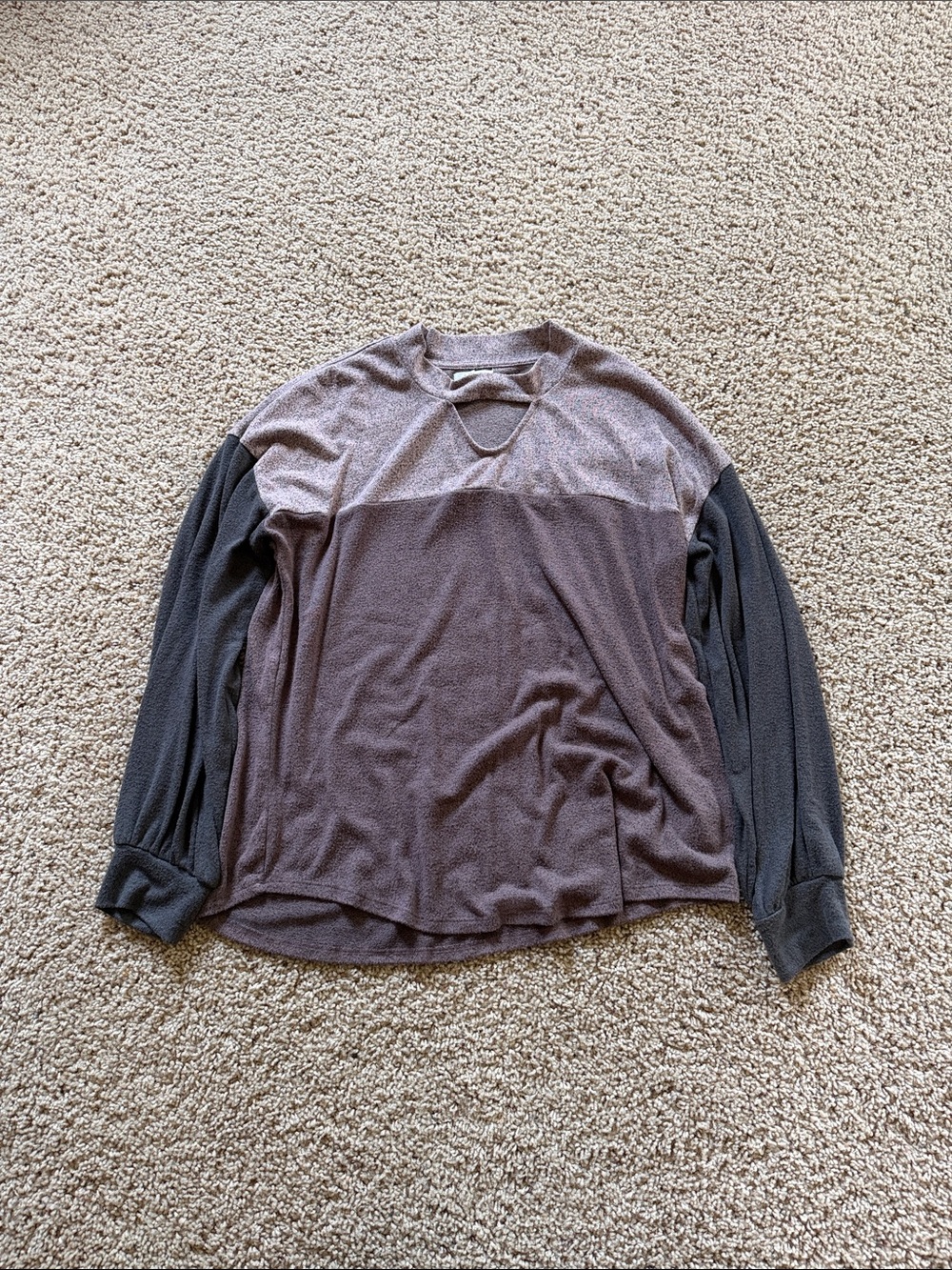 Maurices Two-Tone Long Sleeve Top in Brown and Dark Gray